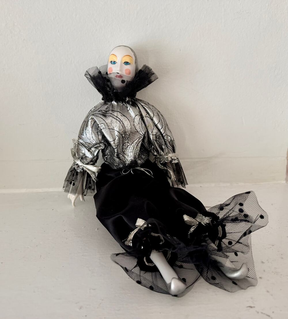 Porcelain Masquerade Doll 1984 Silver Black Gown Original Box Collectible